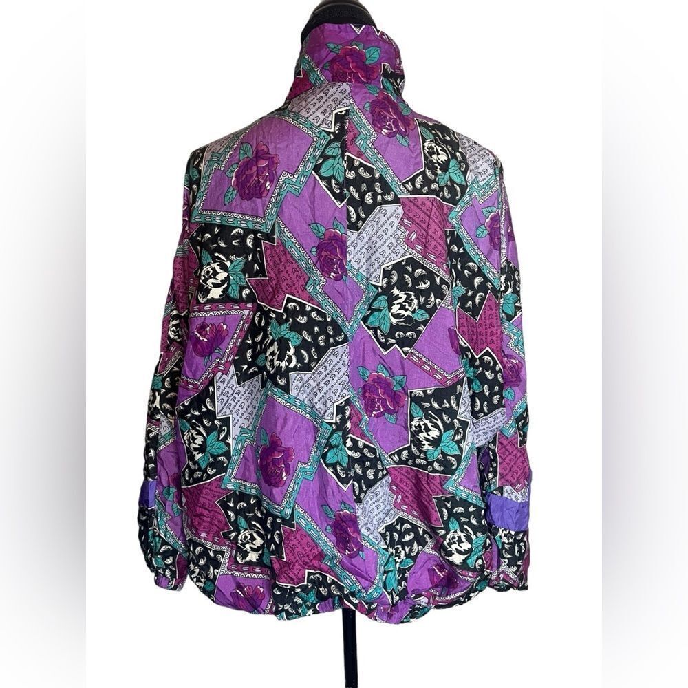 VINTAGE 80s/90s RAFEAL COLOR BLOCK‎ PRINTED WINDBREAKER JACKET WOMENS SIZE LARGE - Picture 10 of 12